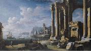 Leonardo Coccorante A capriccio of architectural ruins with a seascape beyond Spain oil painting artist